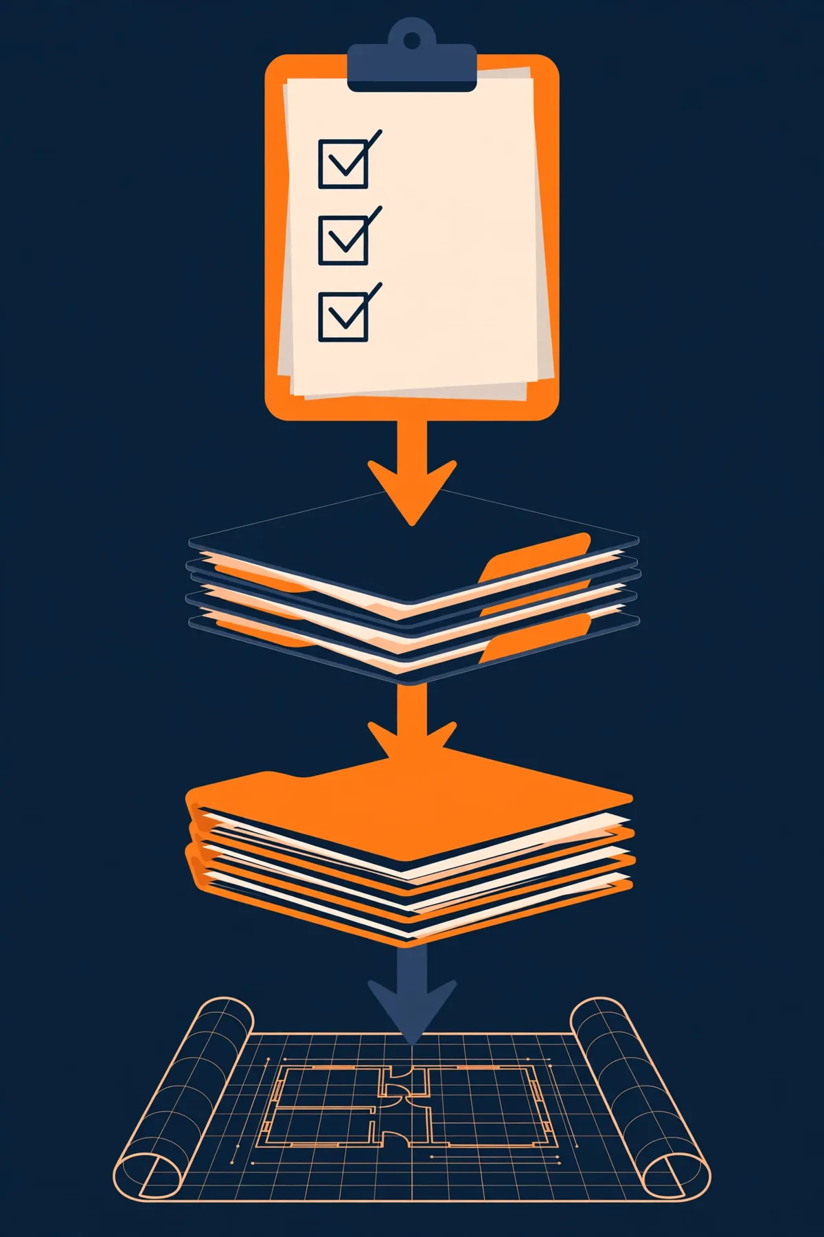 Diagram of bid document flow from drawings and addenda through sub quotes to the final bid form with a review checklist